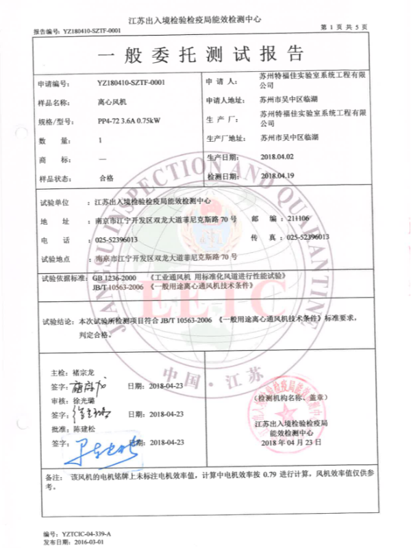 離心風(fēng)機(jī)測試報告